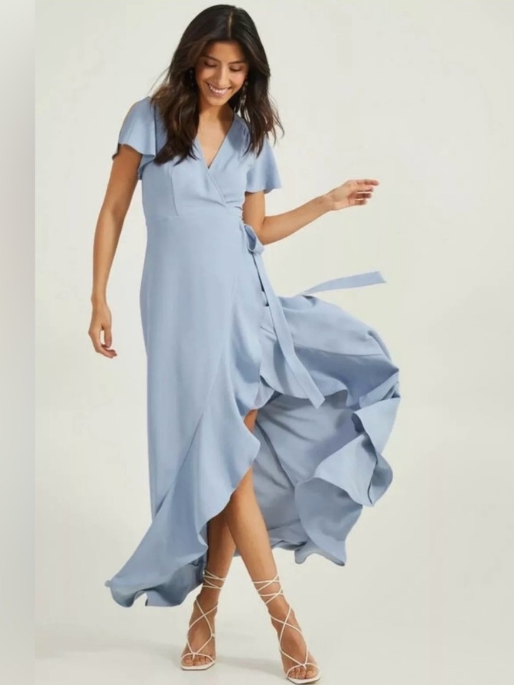 Altar'd State Springvale Maxi Dress (Powder Blue High-Low Wrap Maxi Dress)